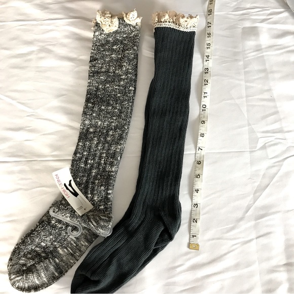 BUNDLE BOTH for $20!! Boot socks Crochet Lace NWT Black Marble One-Size - Picture 2 of 4